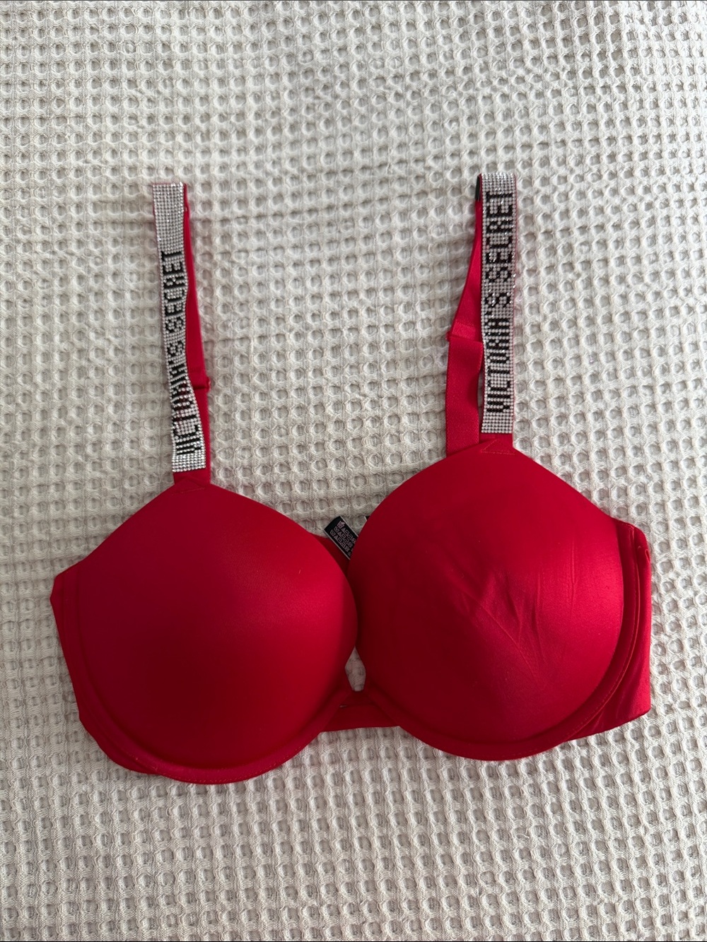 Victoria's Secret Red Push-Up Bra with Jeweled Logo Straps
